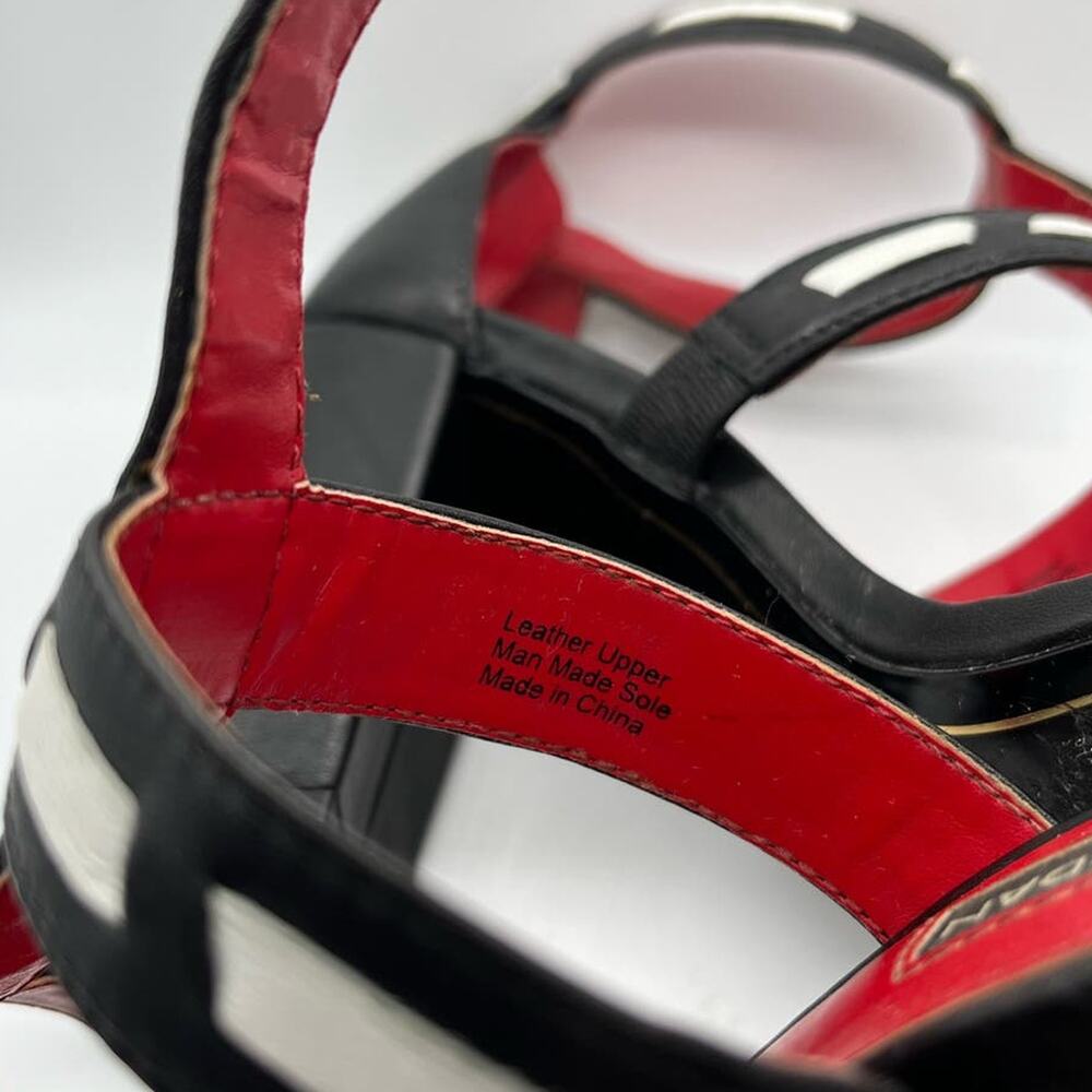 Charles Jourdan Paris Black White & Red Leather Strappy Sandal Heels Women's 7 - Picture 12 of 14